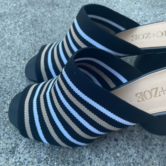 NIC + ZOE BLACK WHITE BEIGE STRIPE SHOES SANDALS MULES HEELS SZ 8.5 worn once - Picture 6 of 6